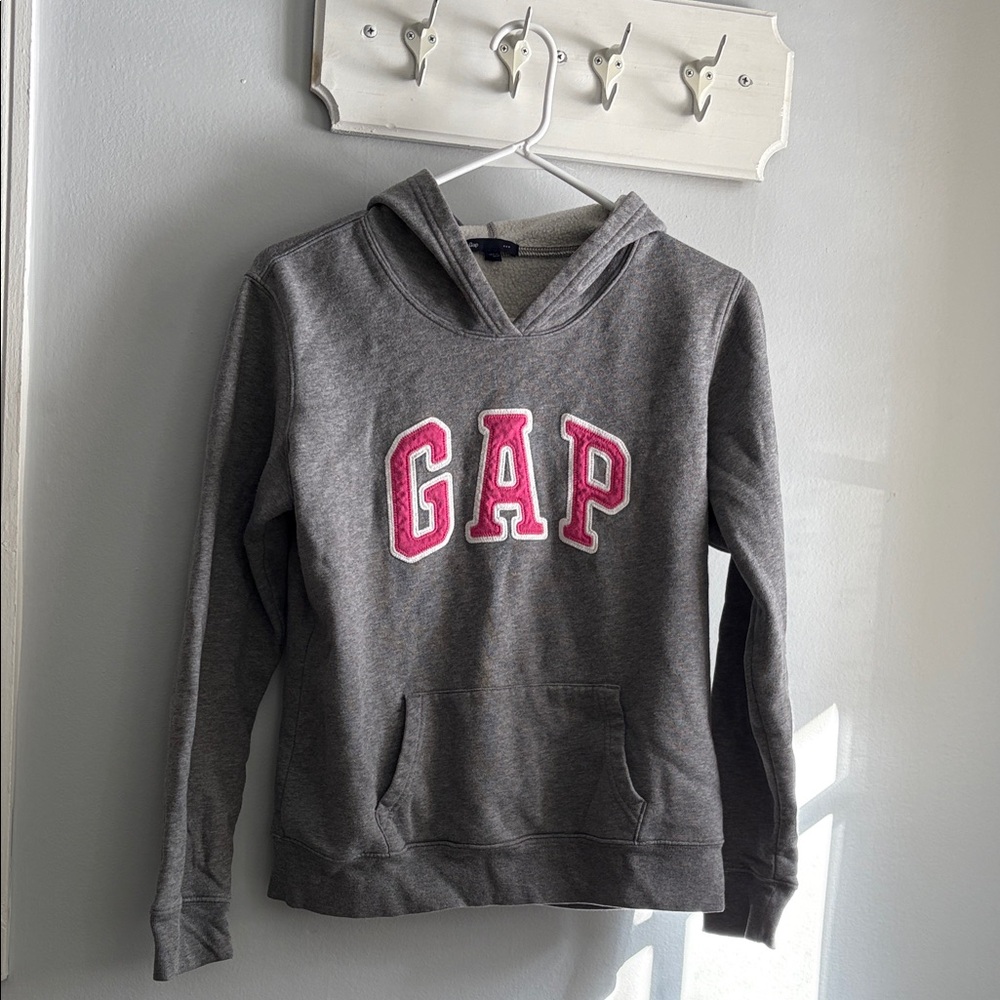 GAP Charcoal Hoodie with Vibrant Pink Logo